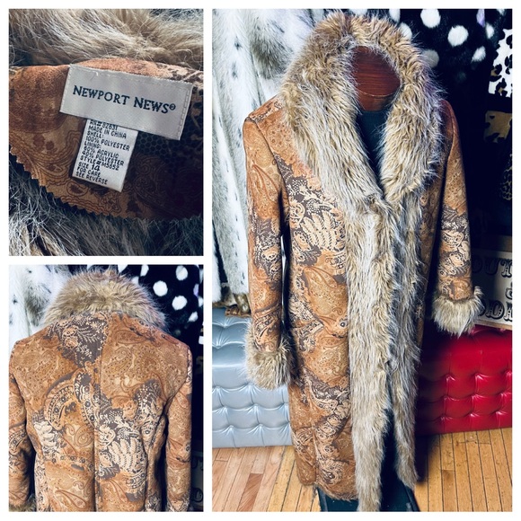 Newport News Other - Newport News Vintage 80s Tapestry Faux Suede Faux Fur Lined Trench Coat